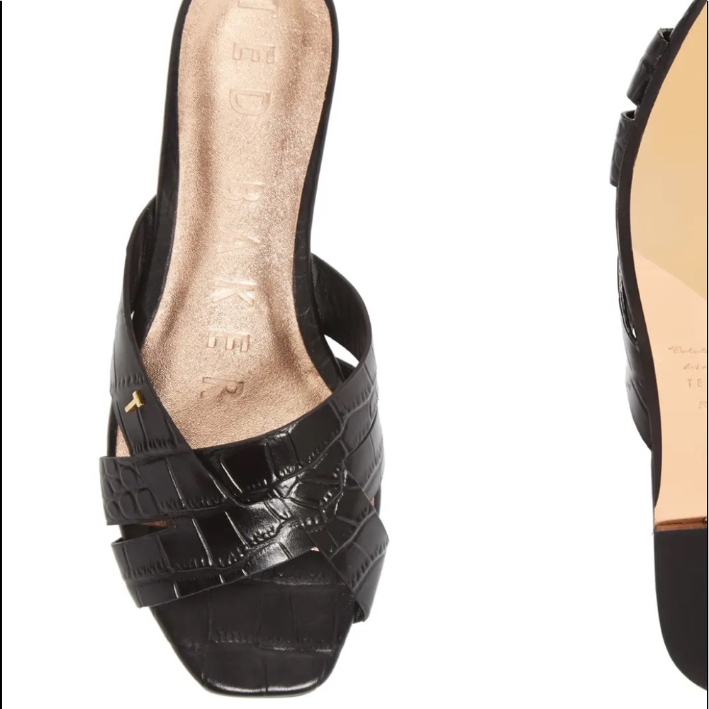 Ted Baker Black Leather Slide Sandals (7.5)
